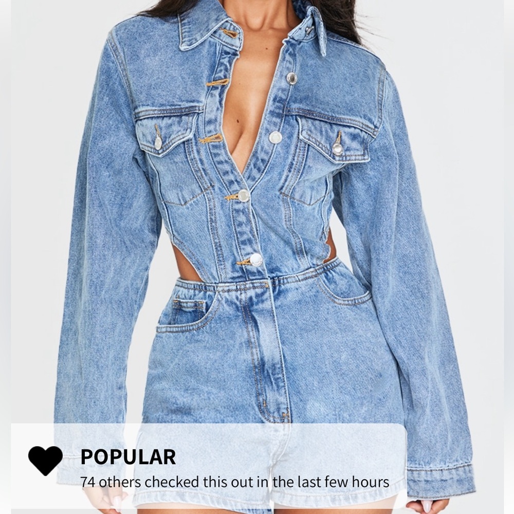 Petite Light Blue Wash Denim Cut Out Romper